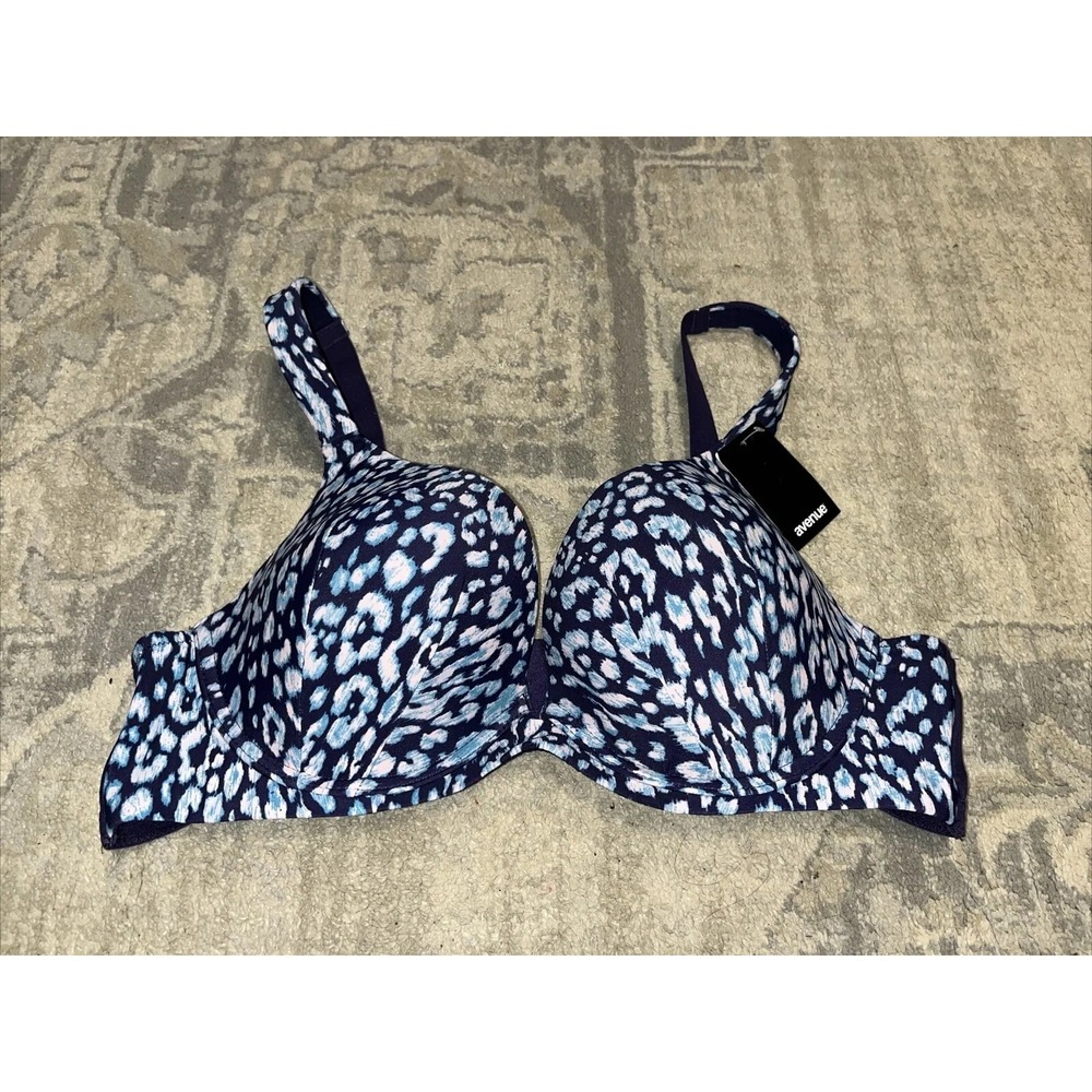 New Avenue Plunge Underwire Bra size 40C Blue Animal Print